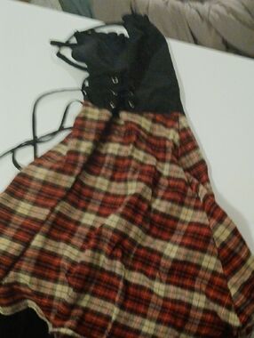 Strapless Plaid Skater Dress with Black Corset Bodice